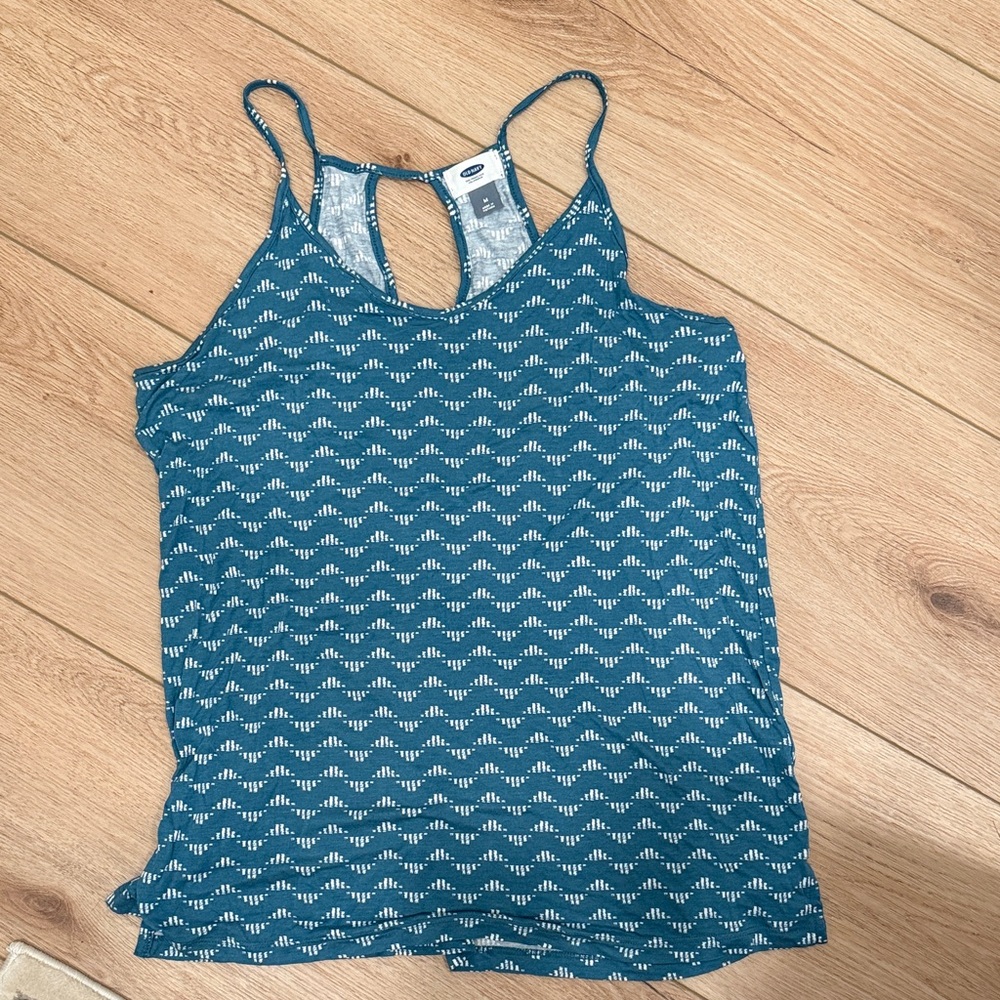 Old Navy Teal and White Patterned Tank Top